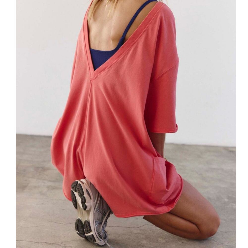 NEW Free People Movement Neon Coral Oversized Shapeless Hot Shot Tee Romper XS - Picture 4 of 14